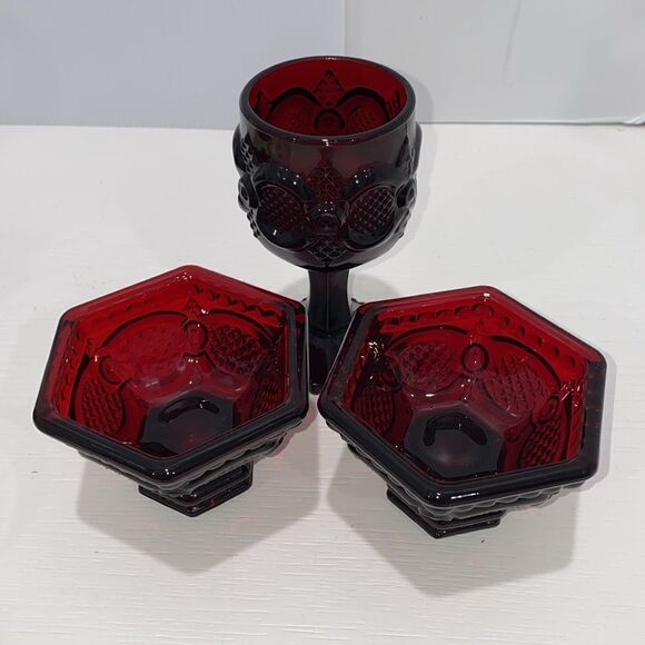 Avon Vintage Cape Cod Ruby Red Collection 3oz Wine Goblet With Candle Sticks - Picture 5 of 11